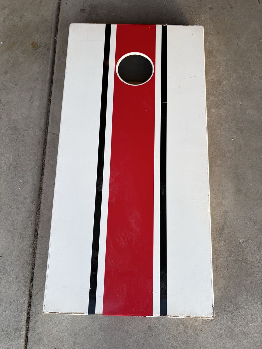 Custom Wooden Cornhole Boards Set with Red & Black Stripes - Includes 8 Bean Bags (4 Red, 4 Black)