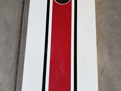 Custom Wooden Cornhole Boards Set with Red & Black Stripes - Includes 8 Bean Bags (4 Red, 4 Black)