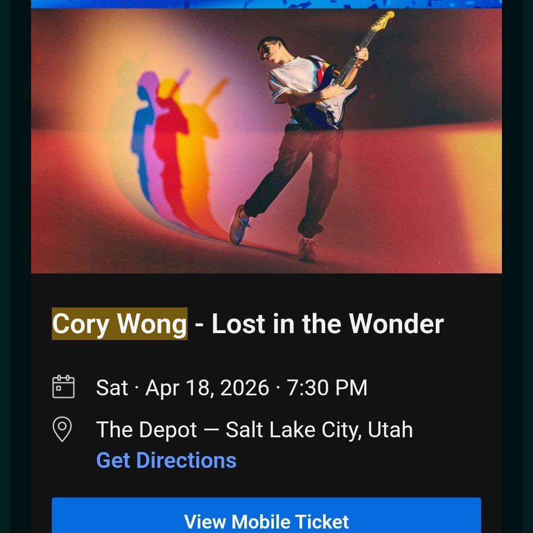 Cory Wong Salt Lake 4/18 Concert Ticket