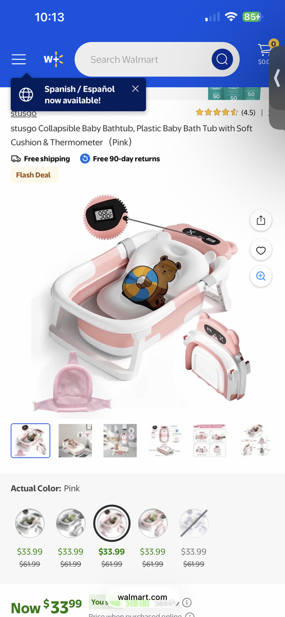 Senmeo 1PC Collapsible Baby Bathtub With Soft Cushion & Thermometer - Portable Travel Infant Tub For Newborn To Toddler (0-36