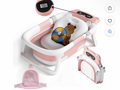 Senmeo 1PC Collapsible Baby Bathtub With Soft Cushion & Thermometer - Portable Travel Infant Tub For Newborn To Toddler (0-36