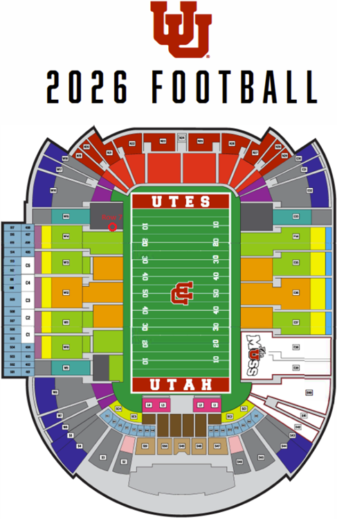 Utah Football Season Tickets - Row 7 (Aisle) - Section W15