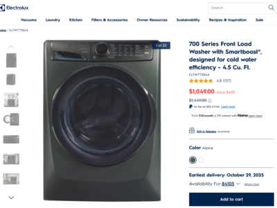 Electrolux 700 Series Front Load Washer with Smartboost®, designed for cold water efficiency - 4.5 Cu. Ft.