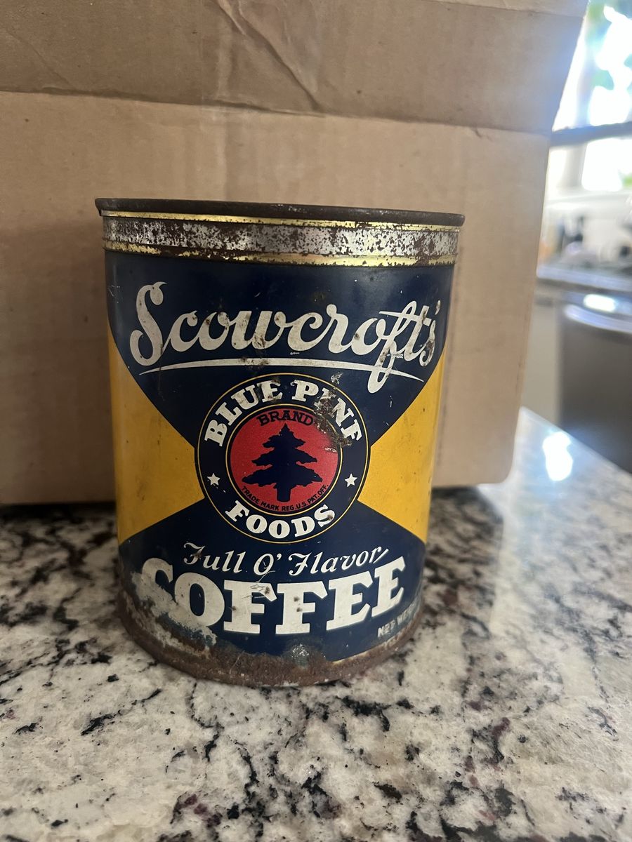 Scowcroft blue pine coffee tin