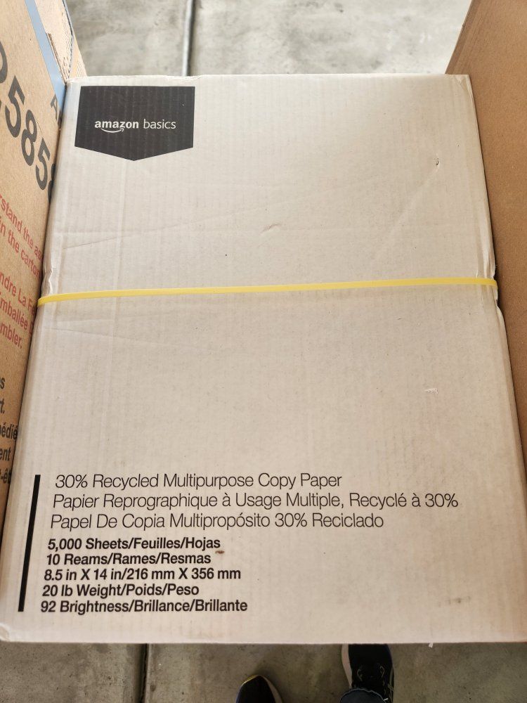 Amazon Basics 30% Recycled Multipurpose Copy Paper, 8.5 x 14 in, 5000 Sheets, 20lb, 92 Brightness