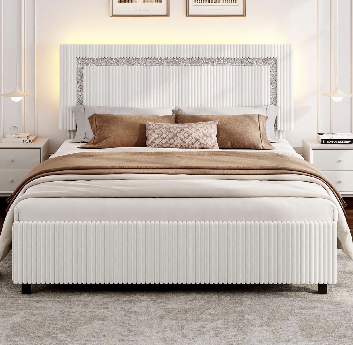 Queen Corduroy Upholstered Bed Frame