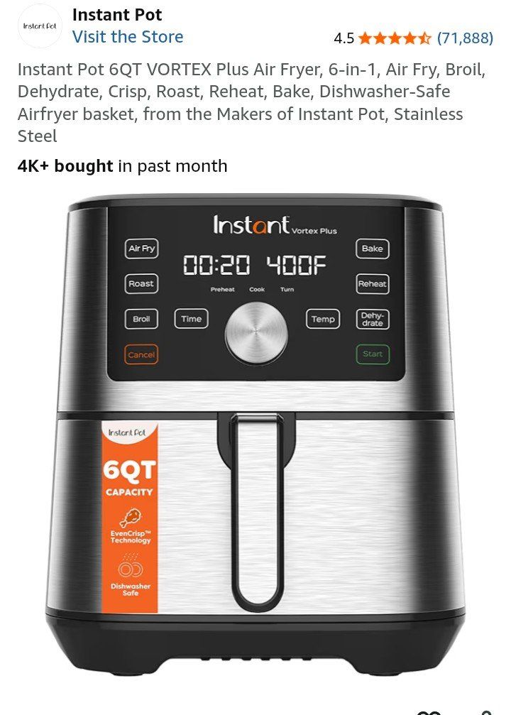 New instant pot 6 quart air fryer