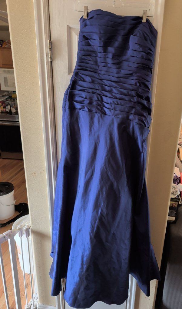 Angelina Faccenda Strapless Ruched Sapphire Blue Formal Gown Size 14