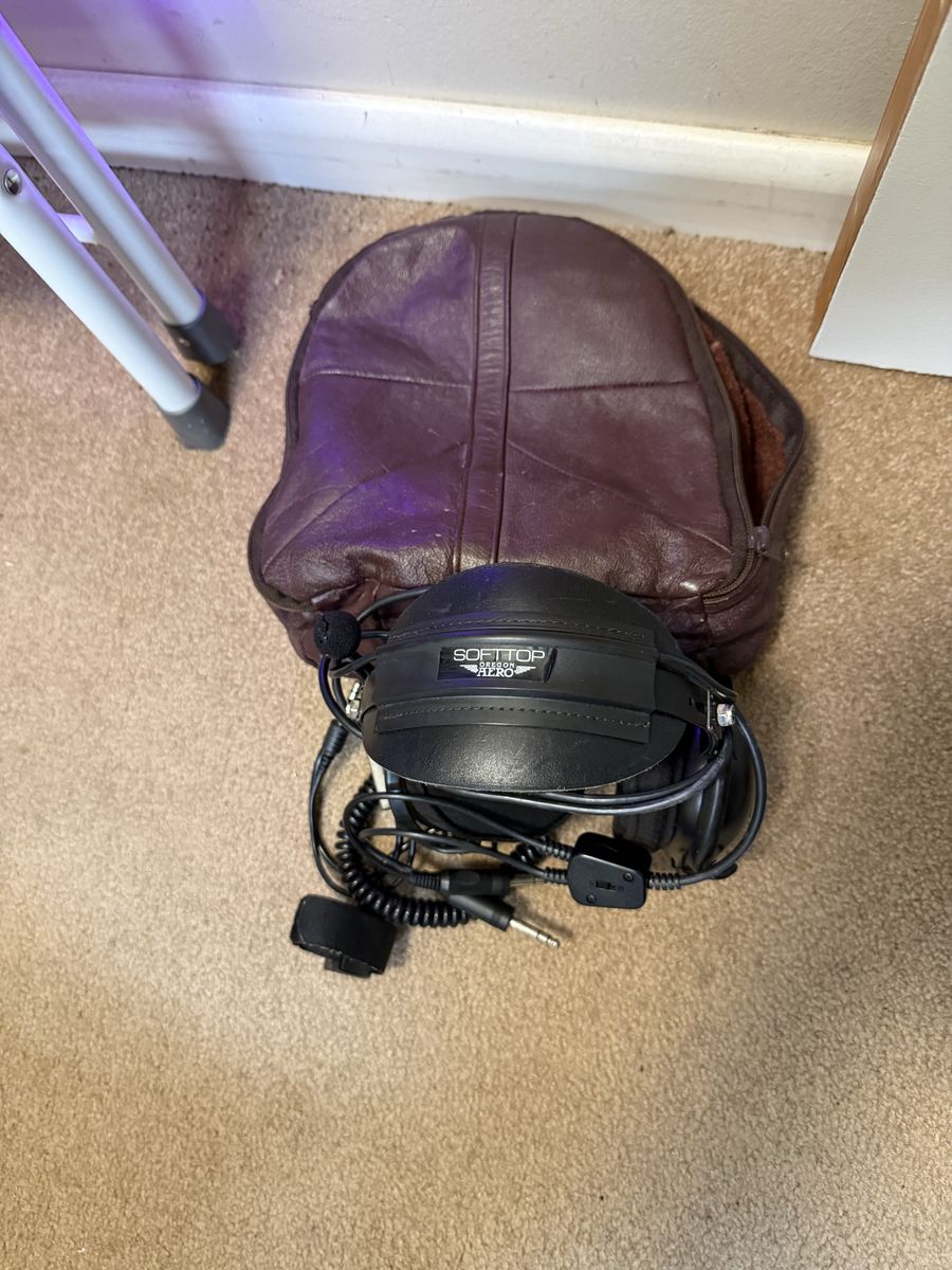 Aviation headset PTT Cables and leather Bag