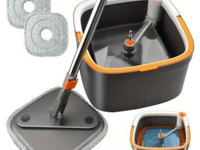 Square Spin Mop and Bucket Set, Dirty/Clean Water Separation System, Self Rotation