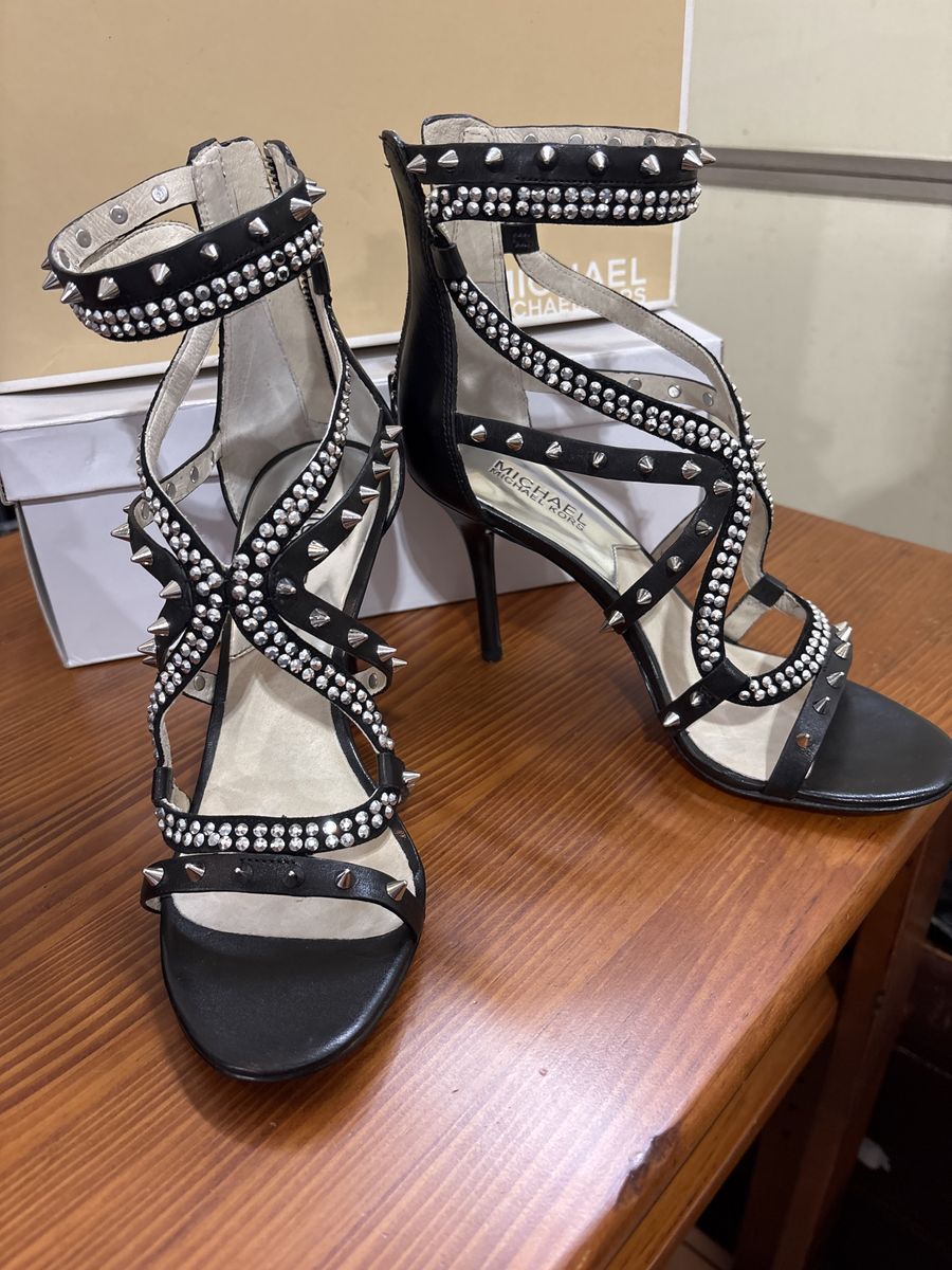 Michael Kors Black Leather Studded Strappy Gladiator Heels - Size 7.5
