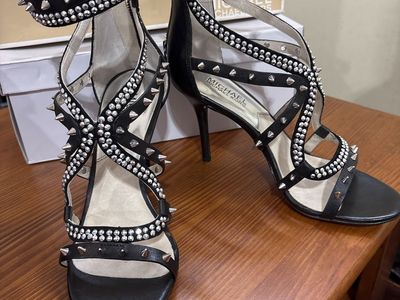 Michael Kors Black Leather Studded Strappy Gladiator Heels - Size 7.5