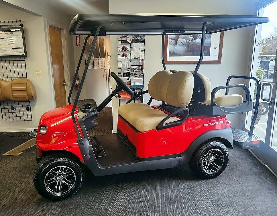 New 2026 Rally Red 4-Passenger Club Car Electric ONWARD Golf Cart