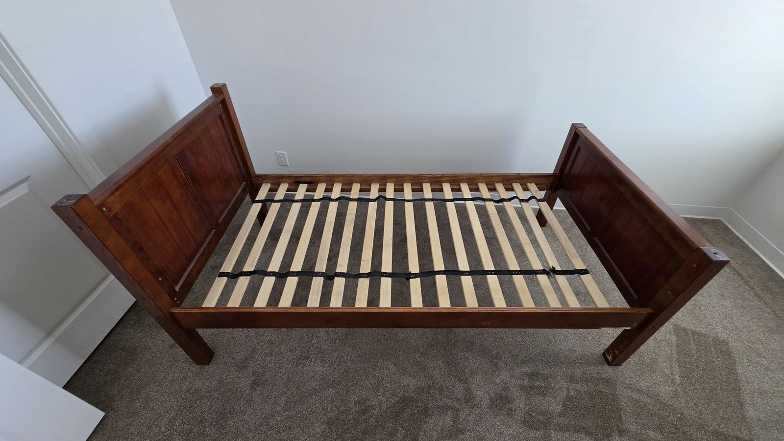 Twin Wood Bed Frame with Slats - Dark Brown Finish