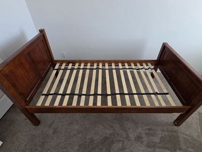 Twin Wood Bed Frame with Slats - Dark Brown Finish