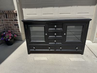 Black Buffet Console Cabinet with Glass Doors & Drawers - Entertainment/Display Entry table Hutch