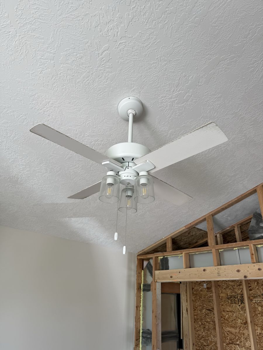 White Hunter Ceiling Fan with Light Kit & Modern Brass Sputnik Chandelier with Frosted Glass Shades