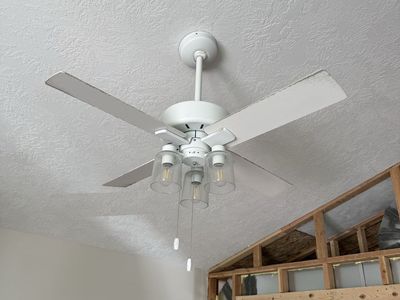 White Hunter Ceiling Fan with Light Kit & Modern Brass Sputnik Chandelier with Frosted Glass Shades