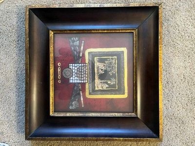 Matching set of two Marie Frederique mixed media decorative wall pieces