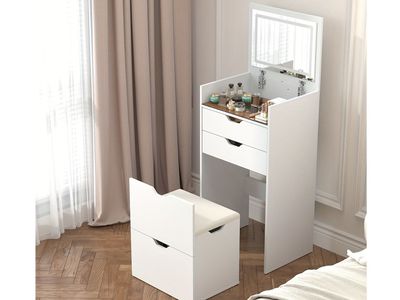 3-in-1 Multifunctional White Makeup Vanity Set with LED Lighting