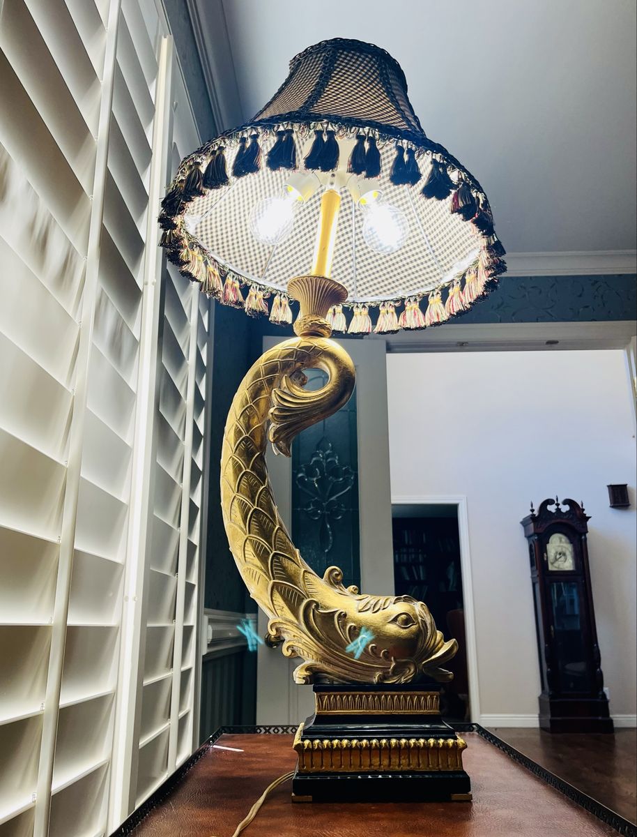 French Neoclassical Dolphin KOI Fish Figural Lamp Empire Museum Quality Mariner Brand
