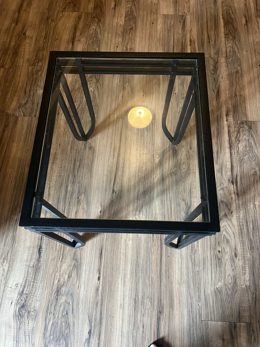 Modern Black Metal and Glass Coffee Table Set