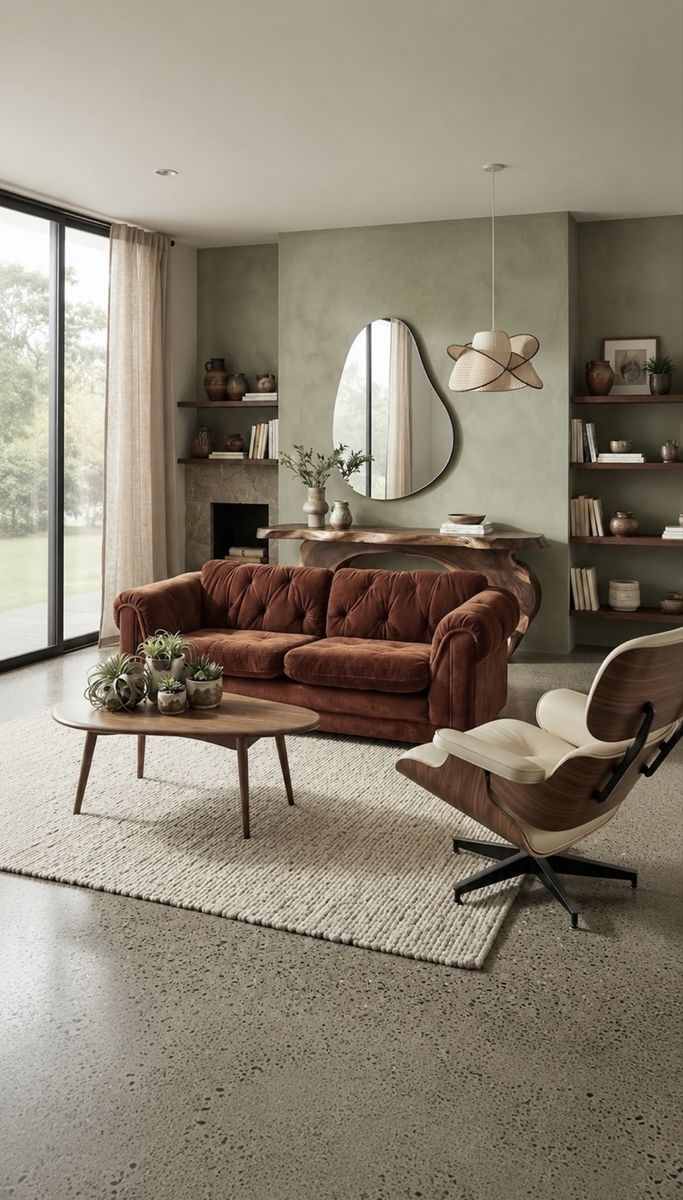 Vintage Mid Century 2-Seater Chocolatey Brown Velour Button Tufted Plush Crush Loveseat Sofa Couch w/Scallop Back Wooden Legs