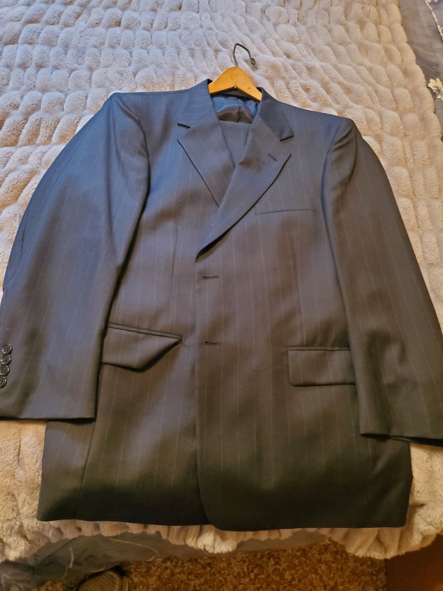 Evan-Picone black pinstripe wool suit