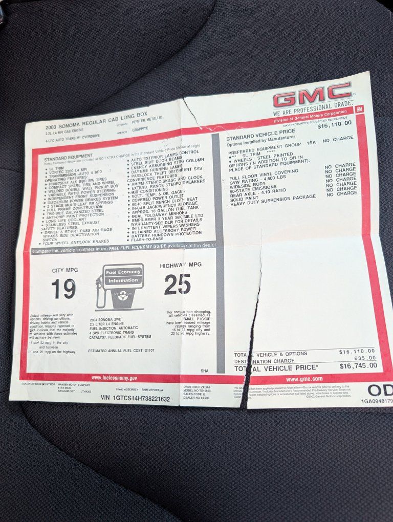 2003 GMC Sonoma SL