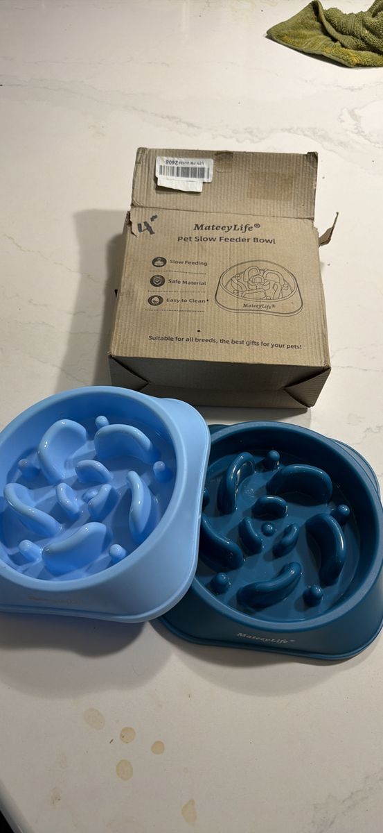 MateeyLife Pet Slow Feeder Bowl Set - Light Blue & Dark Blue