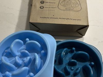 MateeyLife Pet Slow Feeder Bowl Set - Light Blue & Dark Blue