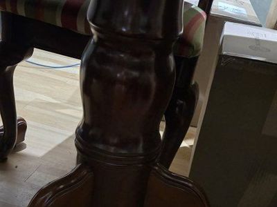 Traditional Wooden Dining Chairs & Pedestal Table Set with Striped Upholstery
