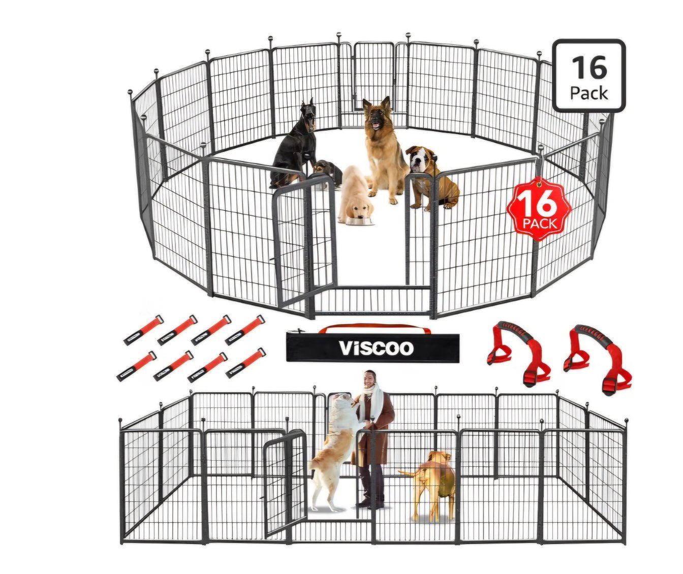 VISCOO Dog Playpen Outdoor, 16 Panels 40" High Metal Dog Fence with Gate Pet Fence for Large/Medium/Small Dogs, Portable Dog Fen