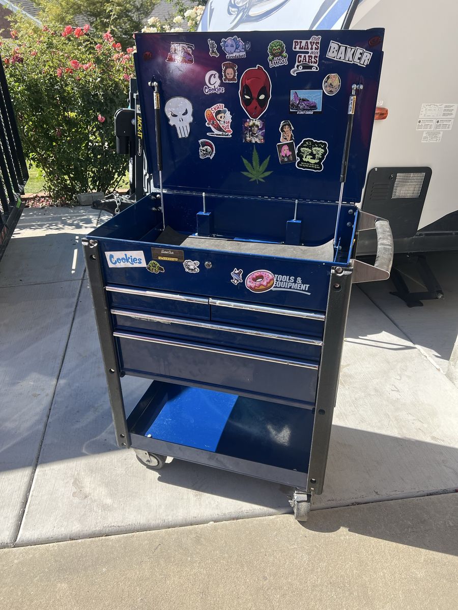 Heavy Duty Blue Tool Chest Cabinet with Wheels - 4 Drawer Storage Cart