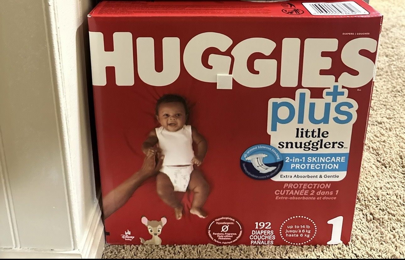 Huggies Little Snugglers Plus Size 1 Diapers - 192 Count, 2-in-1 Skincare Protection, Up to 14 lbs