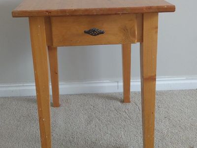 Small Wooden Side Table with Single Drawer, Light Wood Finish, Square Top