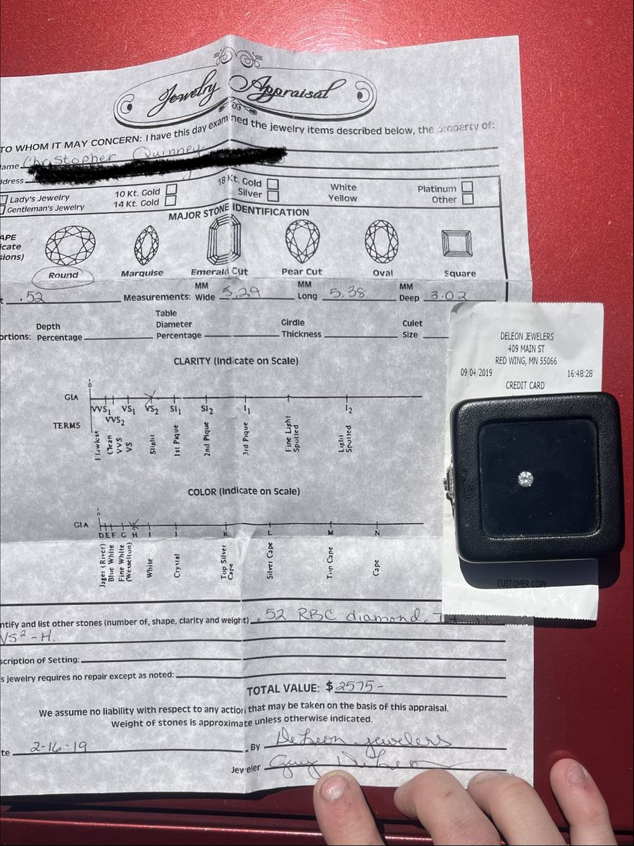 High Quality Diamond with Appraisal, .52Carat, VS2-H