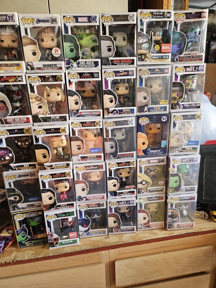 Funko Pop! Marvel Vinyl Figure Lot - Avengers, Eternals, Hawkeye & MCU Collectibles In Boxes
