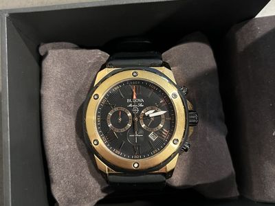 Bulova Marine Star Chronograph Men's Watch 98B104 - Gold Tone & Black, Black Rubber Strap