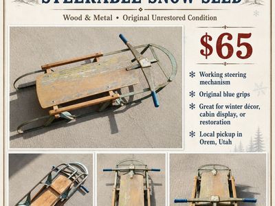 Vintage Steerable Snow Sled, Wood & Metal, Original Unrestored Condition, 1960s-70s Era