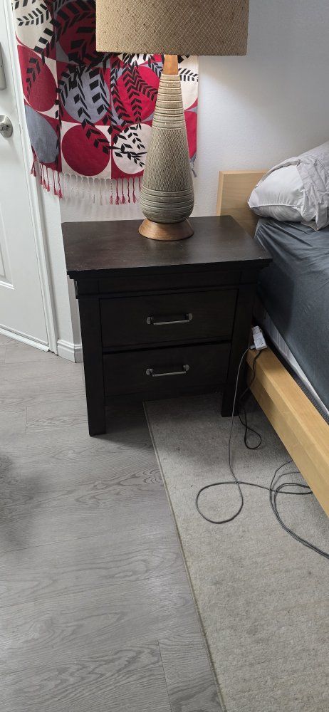 Dark Brown 2-Drawer Nightstand with Metal Pulls - Bedroom Side Table