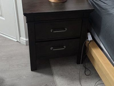 Dark Brown 2-Drawer Nightstand with Metal Pulls - Bedroom Side Table