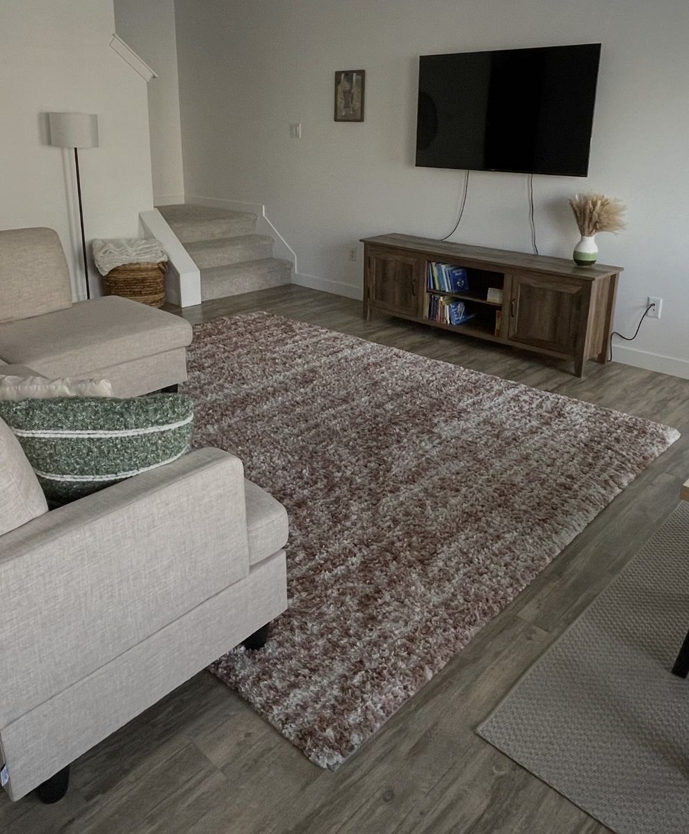 Dusty Pink & Cream Shag Area Rug - Cozy & Soft Texture (8x10ft)