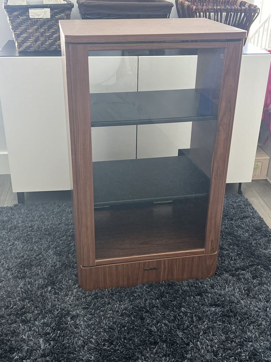 Vintage Technics AV Cabinet Media Stand w/ Glass Door Wood Finish