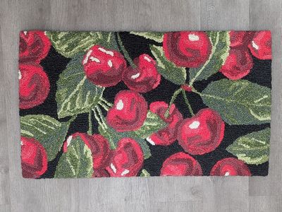 Handcrafted Cherry Floral Accent Rug – Vibrant Red Botanical Design Rug | Cottage, Vintage & Garden Style Decor 22x38
