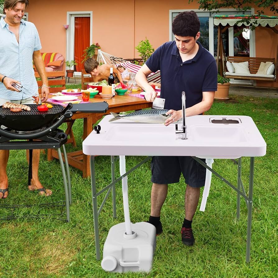 Foldable Fish Cleaning Table w/Dual Water Basins