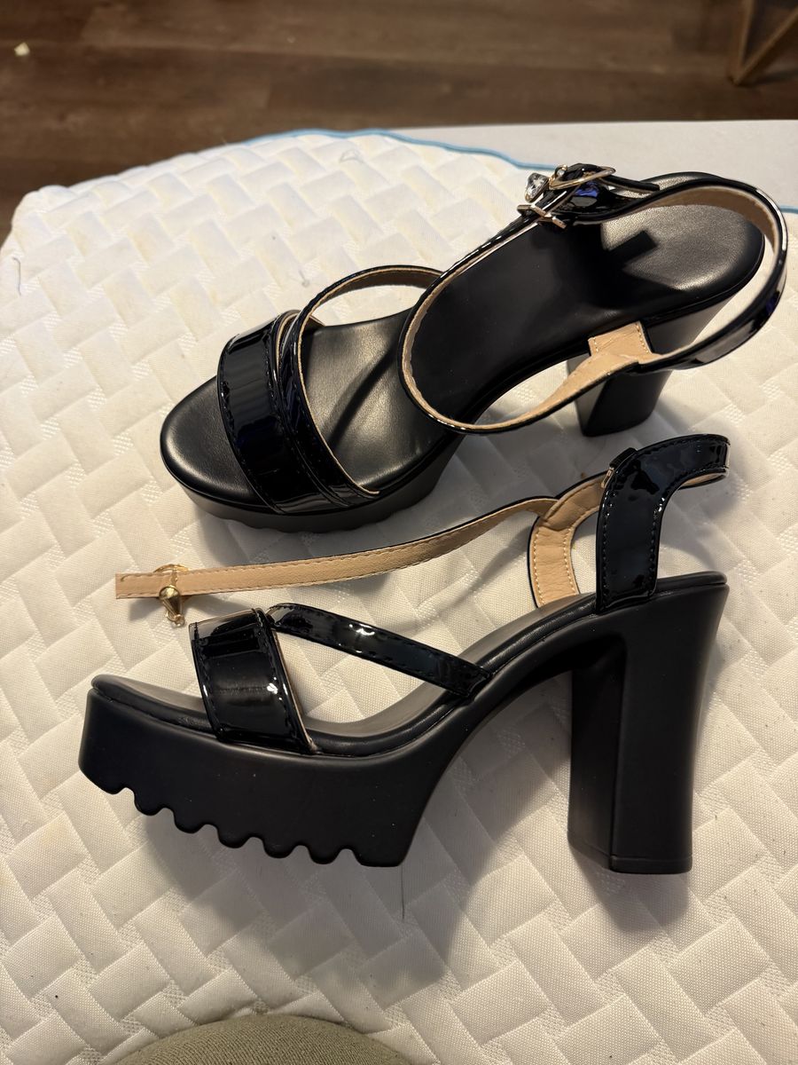 Shein Women's Black Patent Platform High Heel Sandals Size 7.5