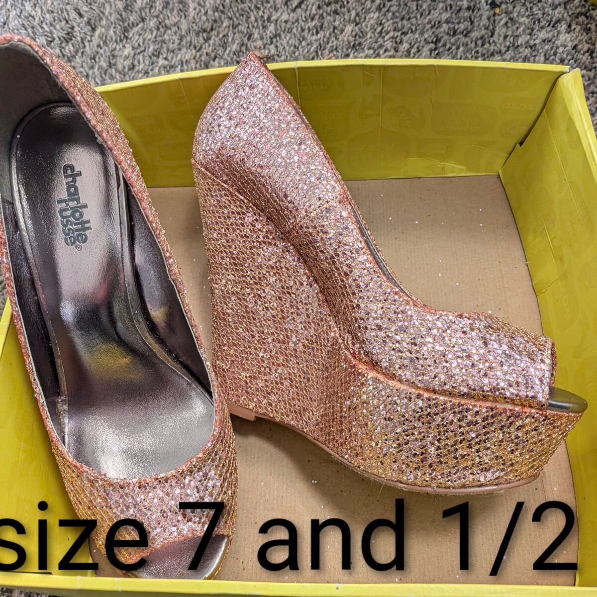 Gold glitter wedge women's shoes
