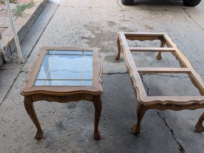 Vintage Carved Wood Coffee/End Table Set - Glass Top, Claw Feet, Ornate Design