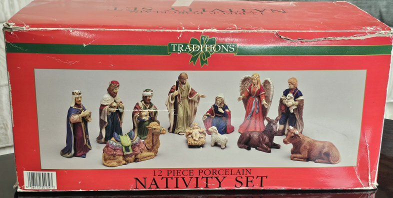 Traditions 12-Piece Porcelain Nativity Set with Original Box Figurines 7" Tall